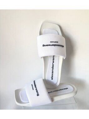 Alexander Wang AW Pool Slides White Logo Sandals Size 41